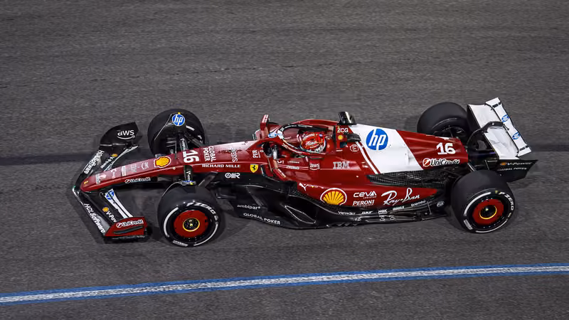 Ferrari Formula 1 car racing at night on the Las Vegas Strip Circuit